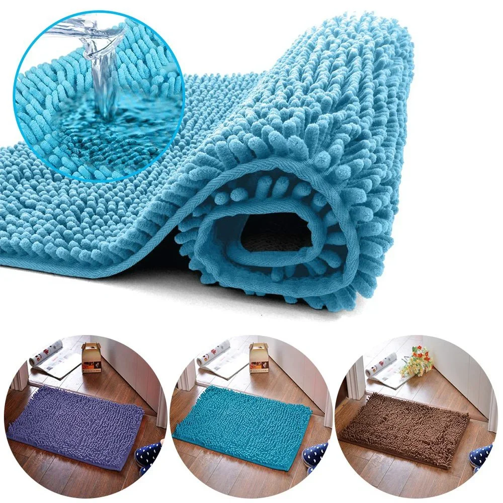 2PCS Microfiber Non Slip Bathroom Shower Rugs Carpet, Blue+Purple